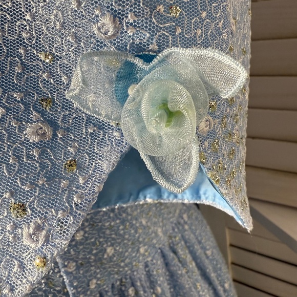 Vintage Beaded Floral Appliqués Peasant Dress Blue XL - Picture 8 of 14